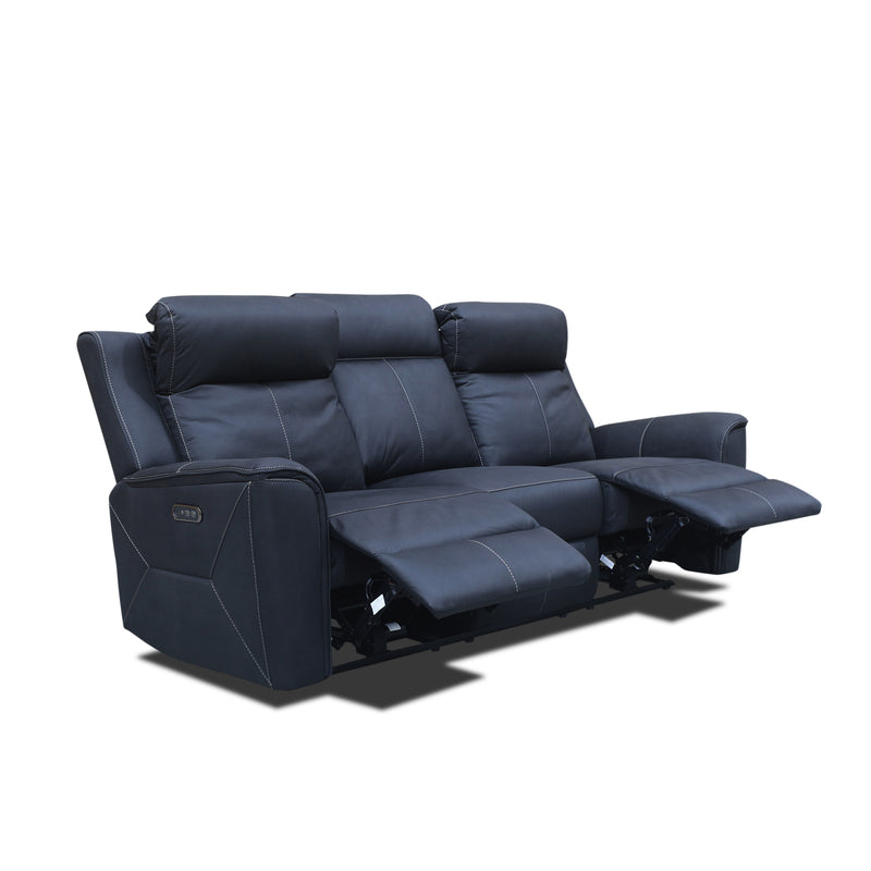 The Stratton Three Seater Dual-Electric Recliner Lounge - Jet available to purchase from Warehouse Furniture Clearance at our next sale event.