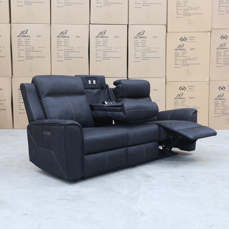 The Stratton Three Seater Dual-Electric Recliner Lounge - Jet available to purchase from Warehouse Furniture Clearance at our next sale event.