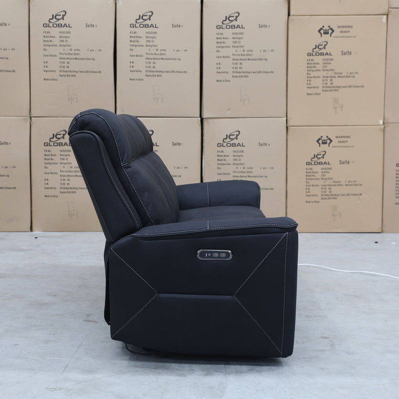 The Stratton Three Seater Dual-Electric Recliner Lounge - Jet available to purchase from Warehouse Furniture Clearance at our next sale event.