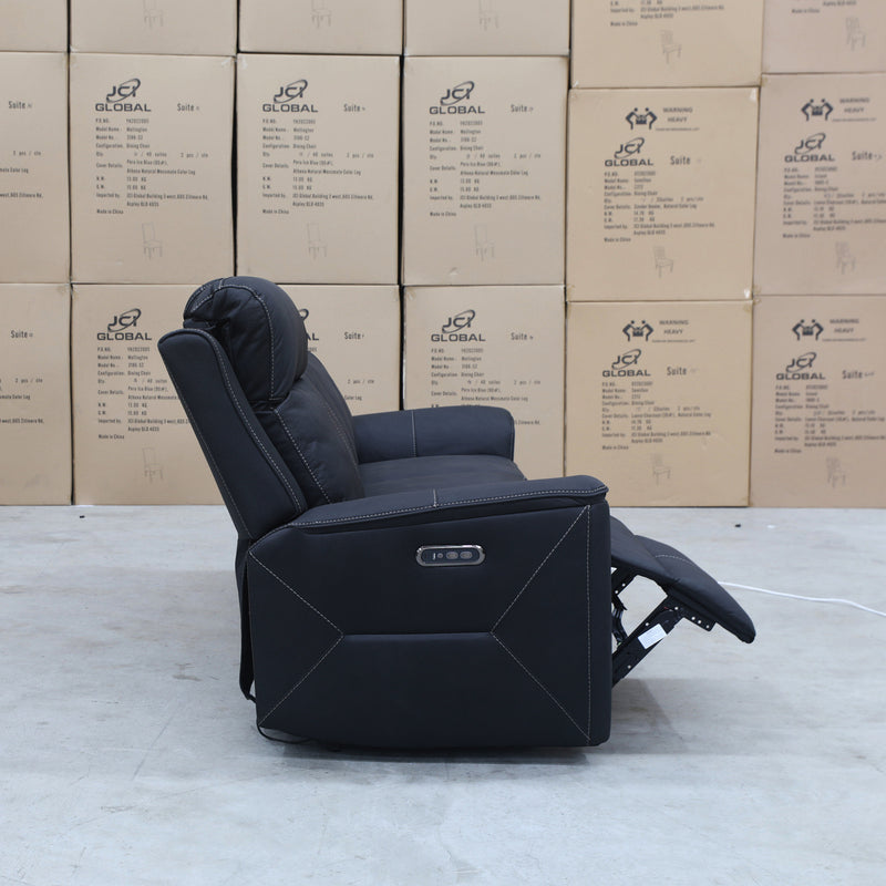 The Stratton Three Seater Dual-Electric Recliner Lounge - Jet available to purchase from Warehouse Furniture Clearance at our next sale event.