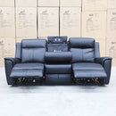The Stratton Three Seater Dual-Electric Recliner - Black Leather available to purchase from Warehouse Furniture Clearance at our next sale event.