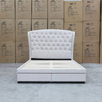 The Grace Queen Fabric Storage Bed - Oat White available to purchase from Warehouse Furniture Clearance at our next sale event.