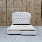 The Grace Queen Fabric Storage Bed - Oat White available to purchase from Warehouse Furniture Clearance at our next sale event.