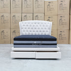 The Grace Queen Fabric Storage Bed - Oat White available to purchase from Warehouse Furniture Clearance at our next sale event.