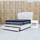 The Grace King Fabric Storage Bed - Oat White available to purchase from Warehouse Furniture Clearance at our next sale event.