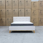 The Milos Double Upholstered Bed - Oat White available to purchase from Warehouse Furniture Clearance at our next sale event.