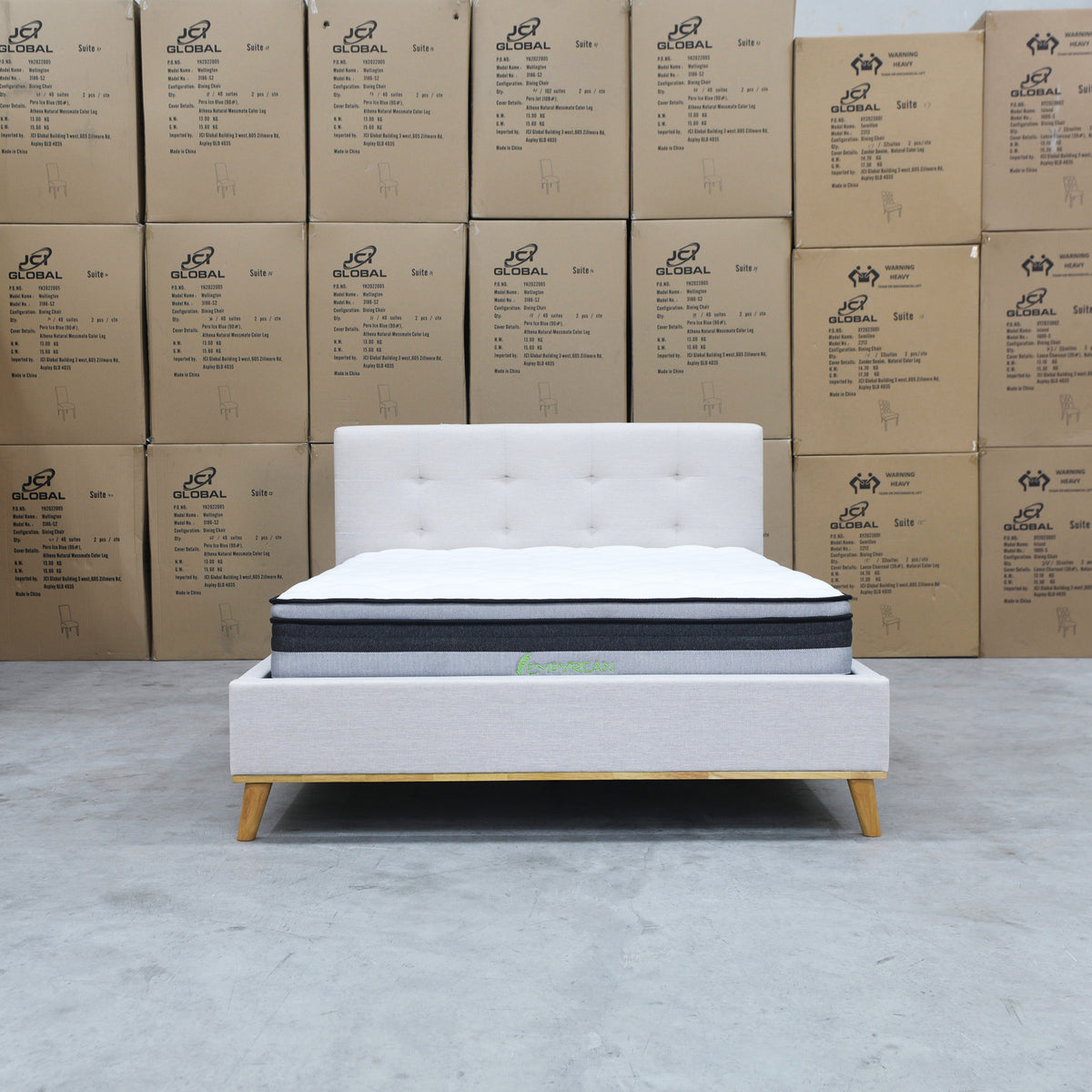 The Milos Double Upholstered Bed - Oat White available to purchase from Warehouse Furniture Clearance at our next sale event.