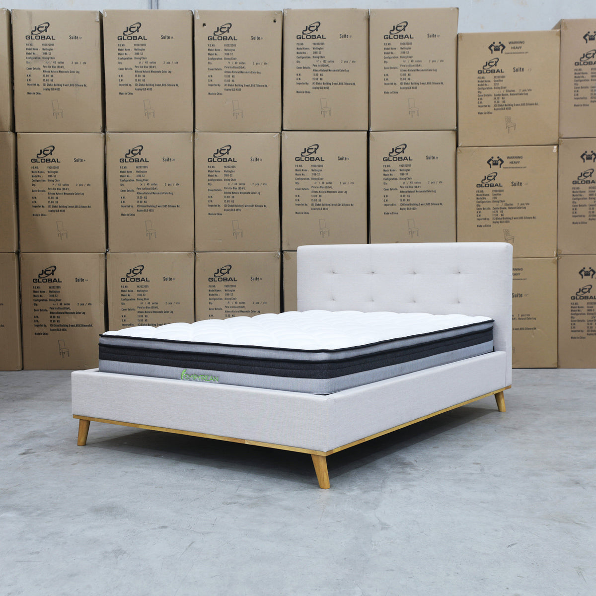 The Milos Double Upholstered Bed - Oat White available to purchase from Warehouse Furniture Clearance at our next sale event.