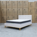The Milos Queen Upholstered Bed - Oat White available to purchase from Warehouse Furniture Clearance at our next sale event.