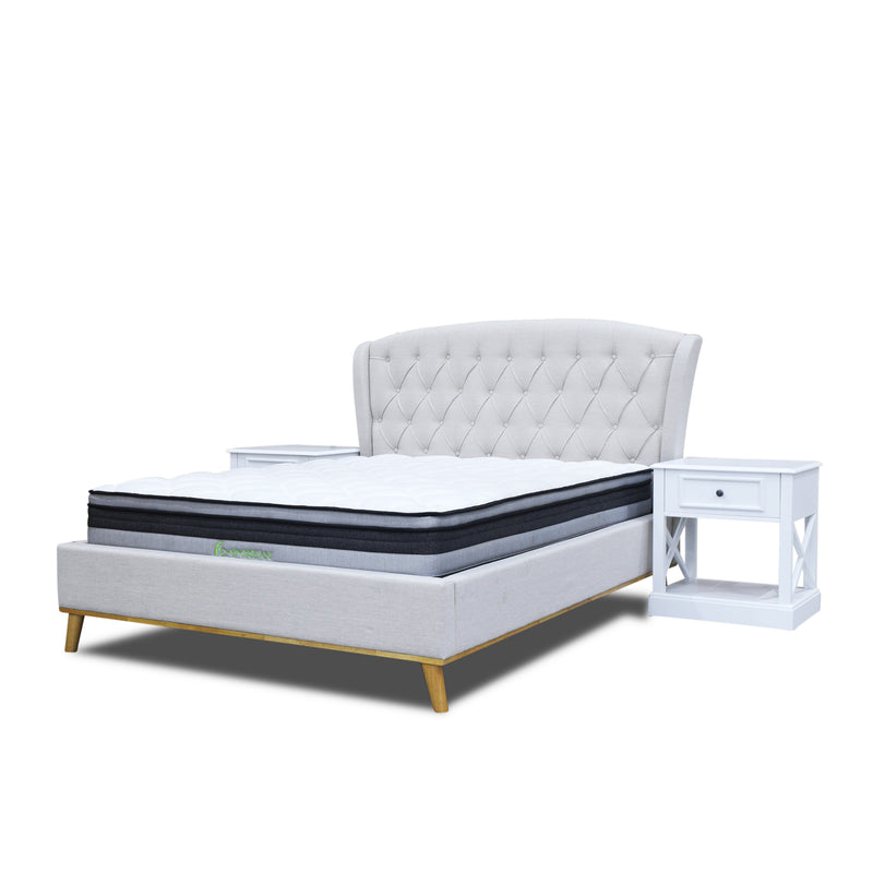 The Harper Queen Upholstered Bed - Oat White available to purchase from Warehouse Furniture Clearance at our next sale event.