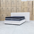 The Isla King Upholstered Storage Bed Extended Headboard - Oat White available to purchase from Warehouse Furniture Clearance at our next sale event.