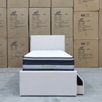 The York King Single Fabric Trundle Bed - Oat White (Reversible Trundle) available to purchase from Warehouse Furniture Clearance at our next sale event.