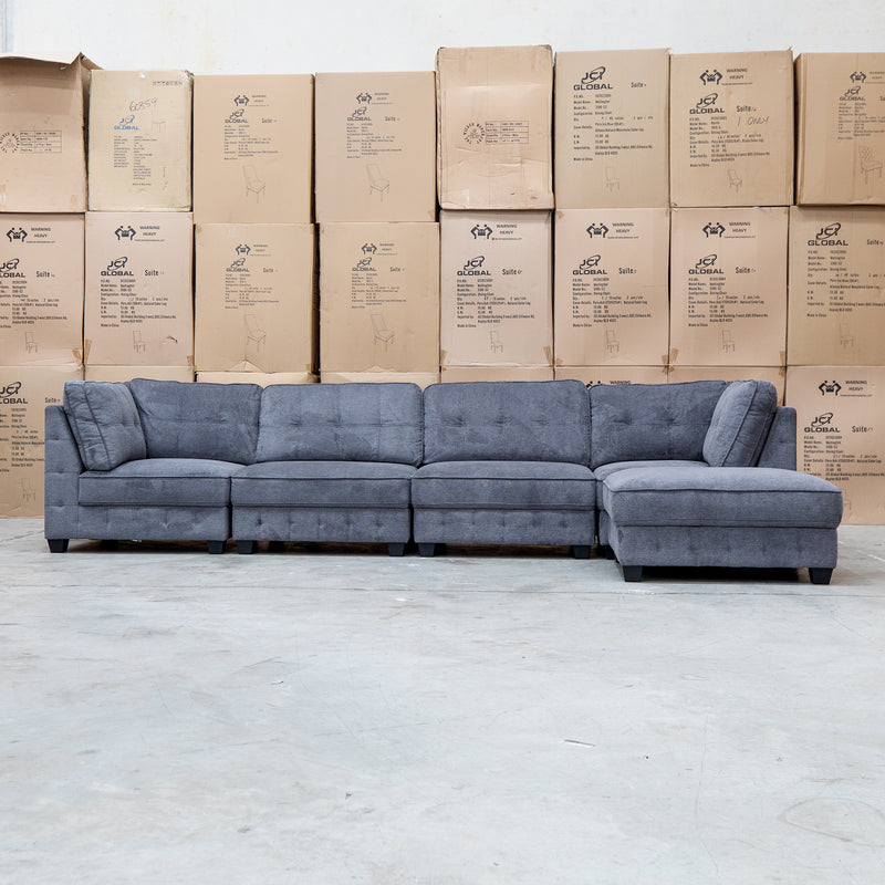 The Nobu Modular Corner Lounge with Ottoman - Share Charcoal available to purchase from Warehouse Furniture Clearance at our next sale event.