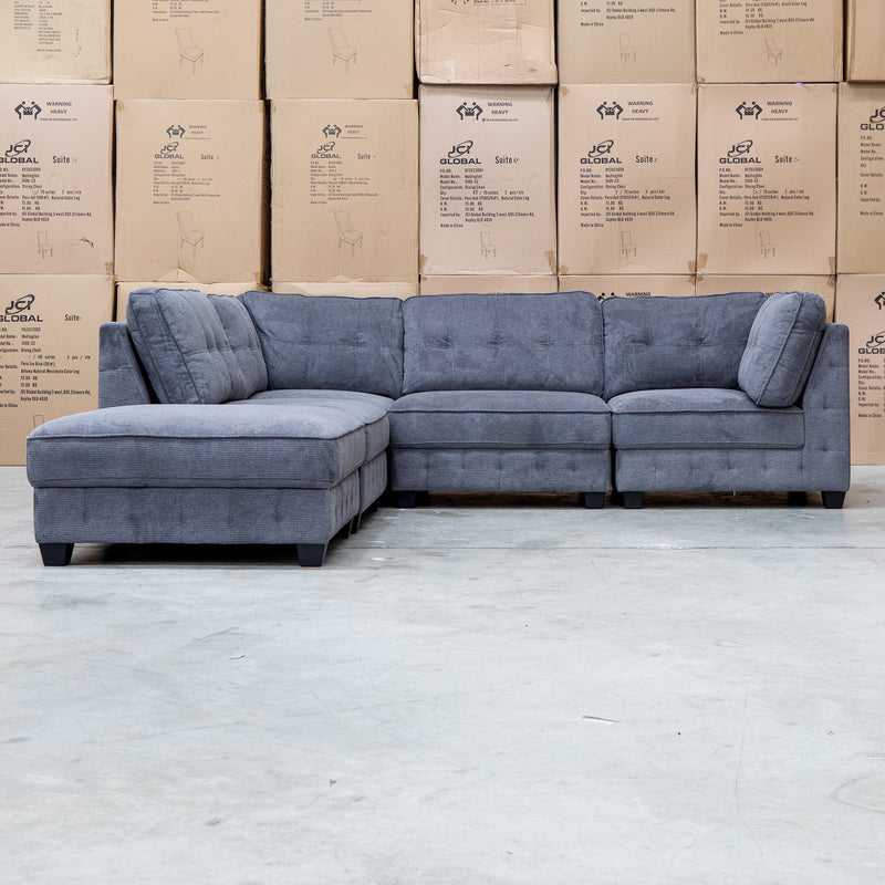 The Nobu Modular Corner Lounge with Ottoman - Share Charcoal available to purchase from Warehouse Furniture Clearance at our next sale event.