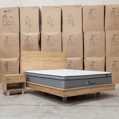 The Flintstone Tasmanian Oak King Floating Bedframe available to purchase from Warehouse Furniture Clearance at our next sale event.