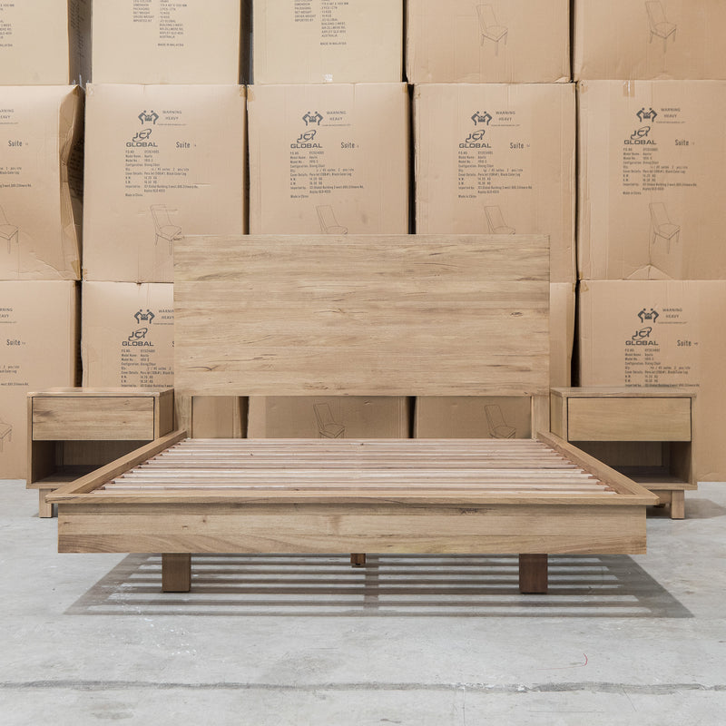 The Flintstone Tasmanian Oak King Floating Bedframe available to purchase from Warehouse Furniture Clearance at our next sale event.