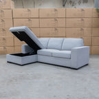 The Oakland Sofa Bed with LHF Storage Chaise - Silver available to purchase from Warehouse Furniture Clearance at our next sale event.