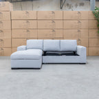 The Oakland Sofa Bed with LHF Storage Chaise - Silver available to purchase from Warehouse Furniture Clearance at our next sale event.