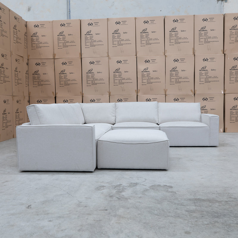 The Layne Modular Corner Lounge with Ottoman - Oat available to purchase from Warehouse Furniture Clearance at our next sale event.