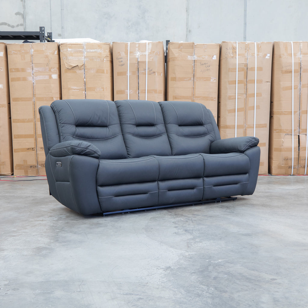 The Airlie Three Seat Electric Recliner Lounge - Jet available to purchase from Warehouse Furniture Clearance at our next sale event.