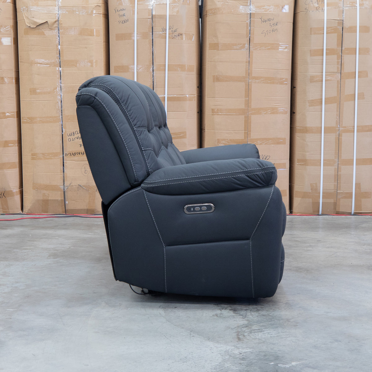 The Airlie Three Seat Electric Recliner Lounge - Jet available to purchase from Warehouse Furniture Clearance at our next sale event.