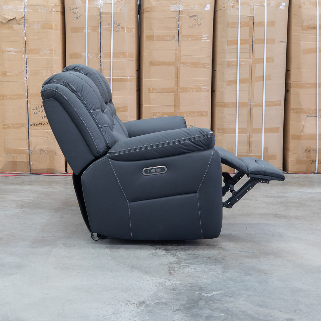 The Airlie Three Seat Electric Recliner Lounge - Jet available to purchase from Warehouse Furniture Clearance at our next sale event.