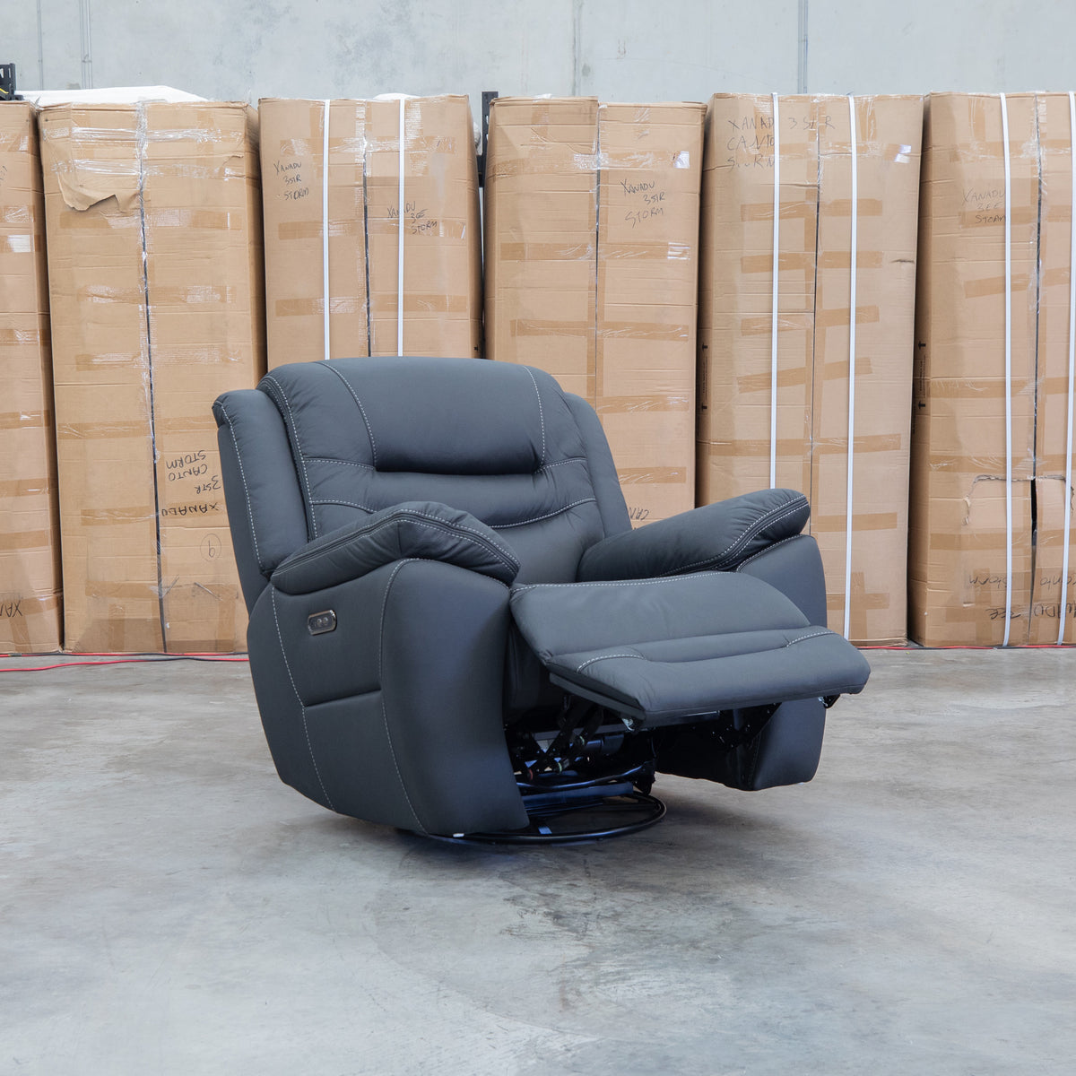 The Airlie Electric Swivel Glider Recliner - Jet available to purchase from Warehouse Furniture Clearance at our next sale event.