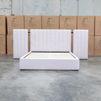 The Albany Queen Fabric Bed Extended Headboard - Beige available to purchase from Warehouse Furniture Clearance at our next sale event.