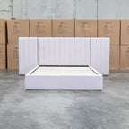 The Albany Queen Fabric Bed Extended Headboard - Beige available to purchase from Warehouse Furniture Clearance at our next sale event.