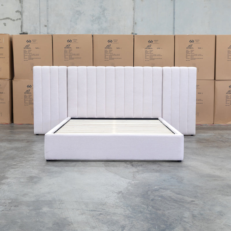 The Albany Queen Fabric Bed Extended Headboard - Beige