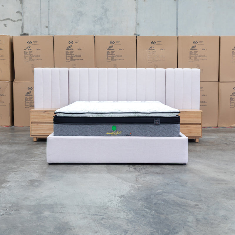 The Albany Queen Fabric Bed Extended Headboard - Beige