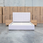 The Albany Queen Fabric Bed Extended Headboard - Beige available to purchase from Warehouse Furniture Clearance at our next sale event.