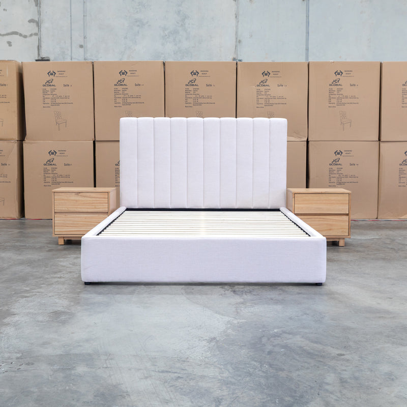 The Albany Queen Fabric Bed Extended Headboard - Beige
