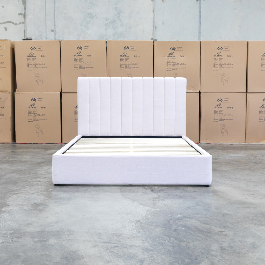 The Albany Queen Fabric Bed Extended Headboard - Beige available to purchase from Warehouse Furniture Clearance at our next sale event.