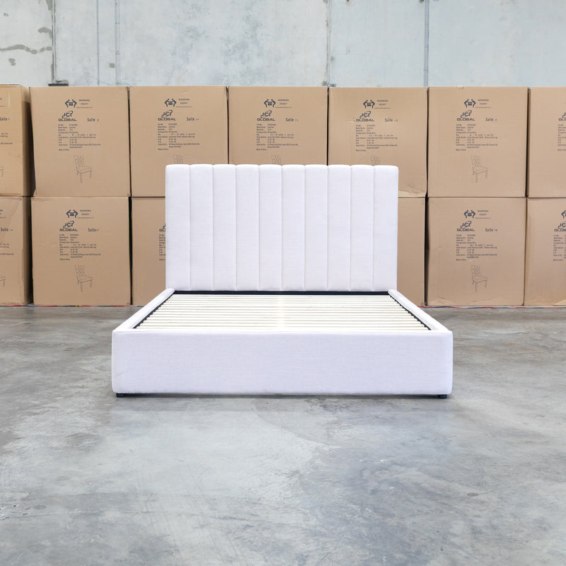 The Albany Queen Fabric Bed Extended Headboard - Beige