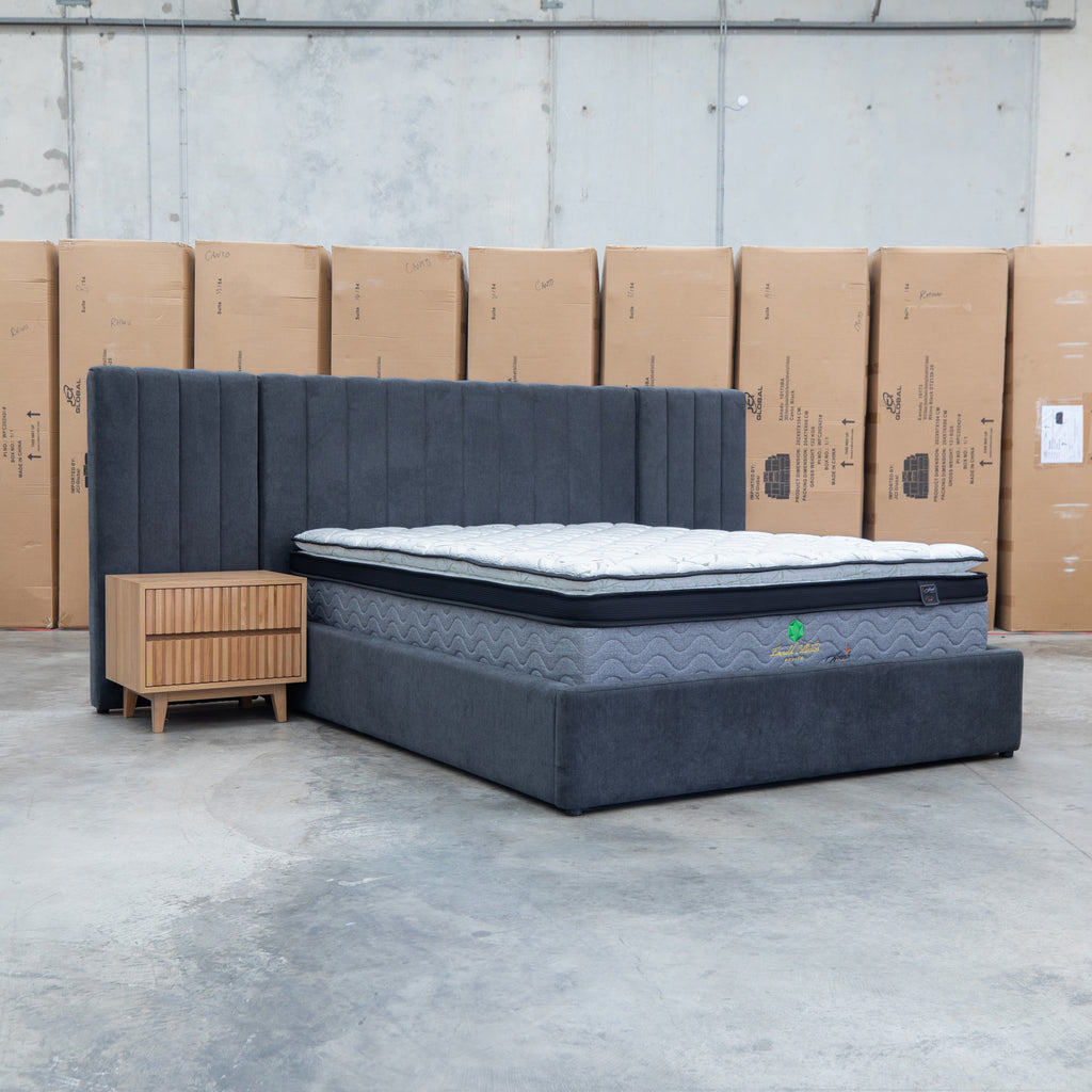 The Albany King Fabric Bed Extended Headboard - Charcoal available to purchase from Warehouse Furniture Clearance at our next sale event.
