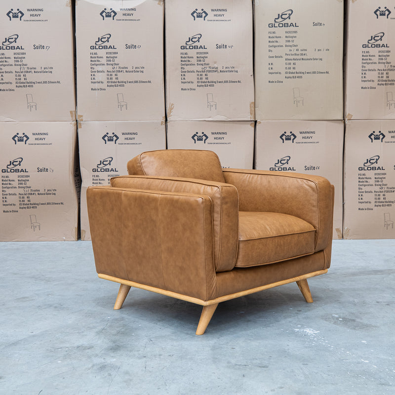 The Alpine Single Leather Armchair - Antique Tan available to purchase from Warehouse Furniture Clearance at our next sale event.