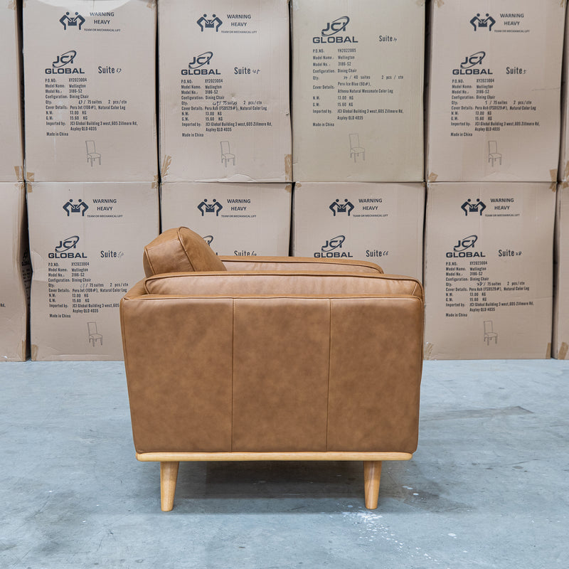 The Alpine Single Leather Armchair - Antique Tan available to purchase from Warehouse Furniture Clearance at our next sale event.