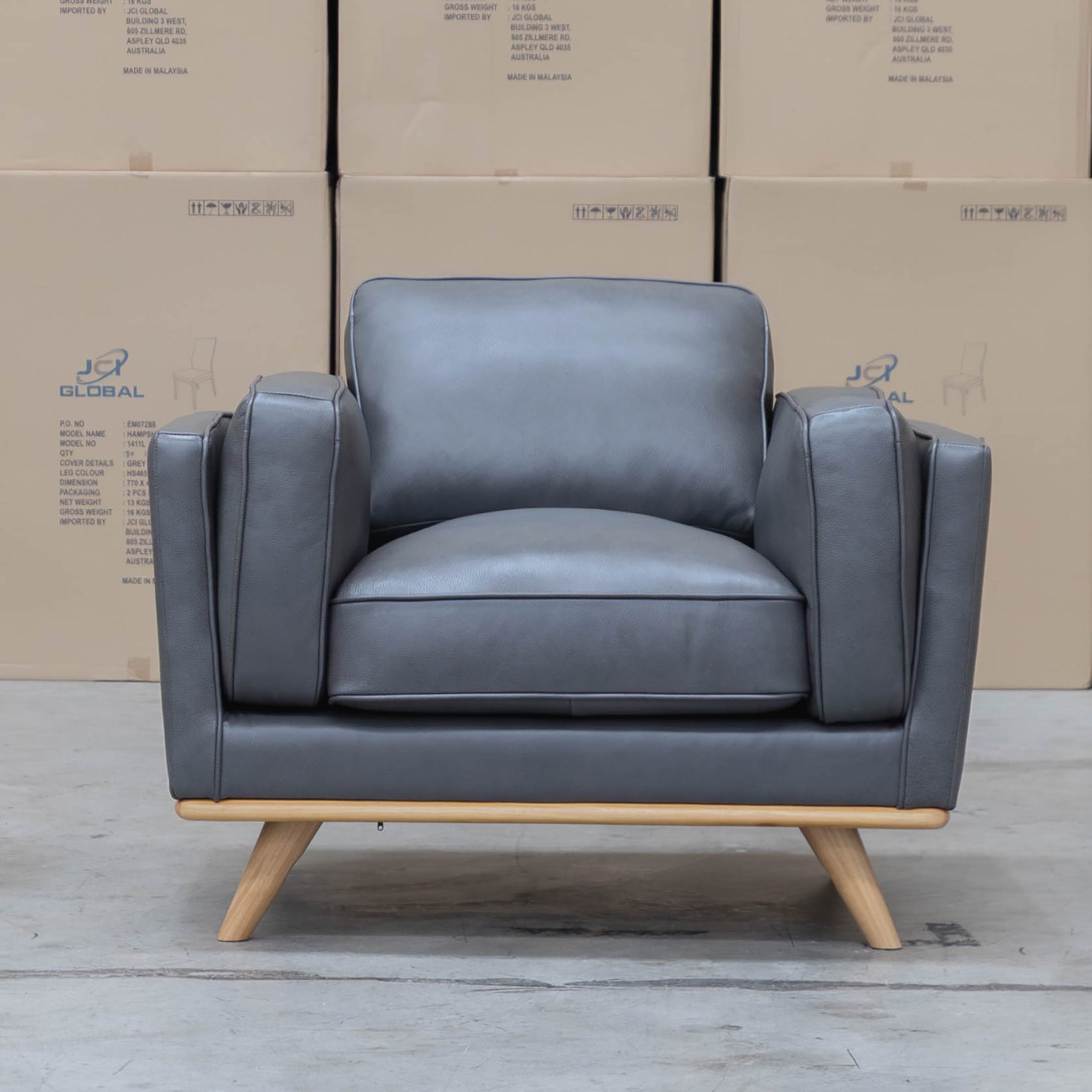 The Alpine Single Leather Armchair - Graphite available to purchase from Warehouse Furniture Clearance at our next sale event.