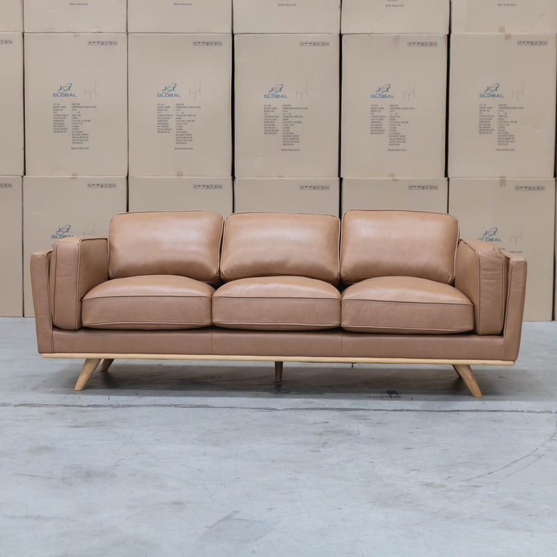 The Alpine Three Seat Leather Sofa - Tan available to purchase from Warehouse Furniture Clearance at our next sale event.