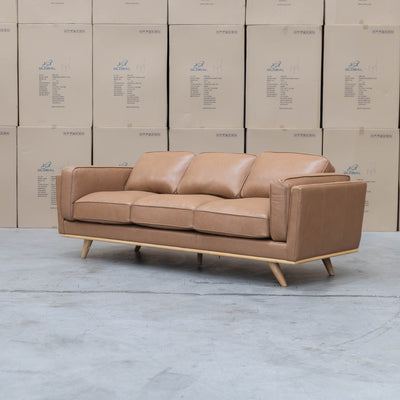 The Alpine Three Seat Leather Sofa - Tan available to purchase from Warehouse Furniture Clearance at our next sale event.