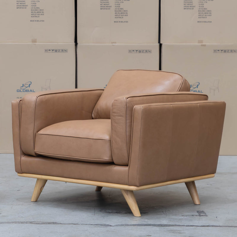 The Alpine Single Leather Armchair - Tan available to purchase from Warehouse Furniture Clearance at our next sale event.