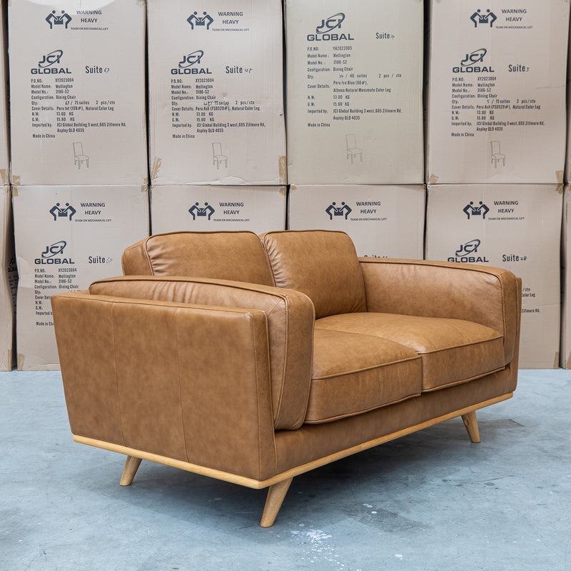 The Alpine Two Seat Leather Sofa - Antique Tan available to purchase from Warehouse Furniture Clearance at our next sale event.