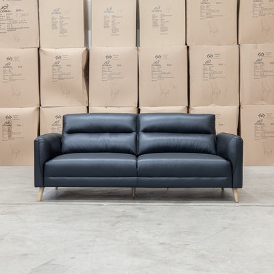 The Alyssa Three Seat Leather Sofa - Black available to purchase from Warehouse Furniture Clearance at our next sale event.