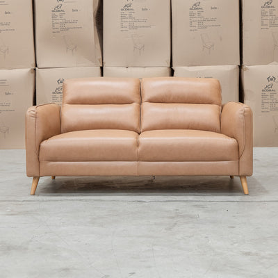 The Alyssa Two Seat Leather Sofa - Tan available to purchase from Warehouse Furniture Clearance at our next sale event.