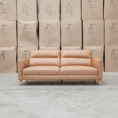 The Alyssa Three Seat Leather Sofa - Tan available to purchase from Warehouse Furniture Clearance at our next sale event.