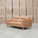 The Alyssa Three Seat Leather Sofa - Tan available to purchase from Warehouse Furniture Clearance at our next sale event.