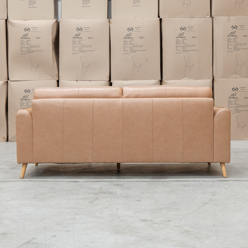 The Alyssa Three Seat Leather Sofa - Tan available to purchase from Warehouse Furniture Clearance at our next sale event.