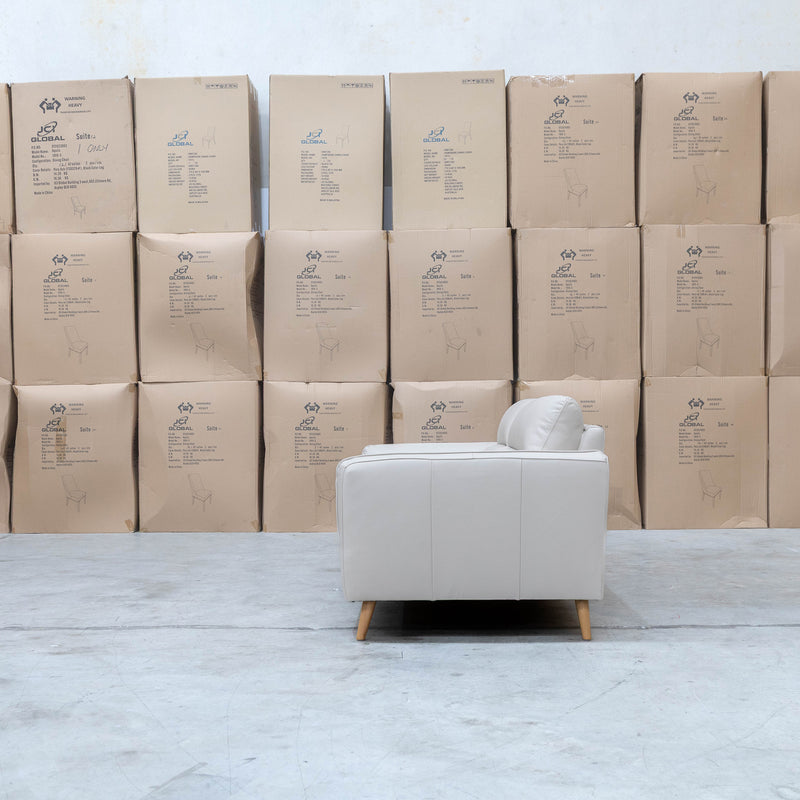 The Alyssa Three Seat Leather Sofa - White available to purchase from Warehouse Furniture Clearance at our next sale event.