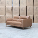 The Alyssa Three Seat Leather Sofa - Tan available to purchase from Warehouse Furniture Clearance at our next sale event.
